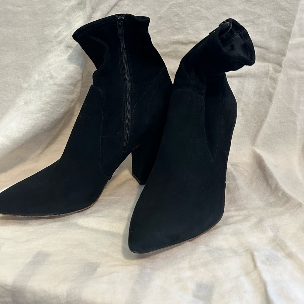Like-new/rarely worn Loeffler-Randall “Isla” sock bootie, black suede.